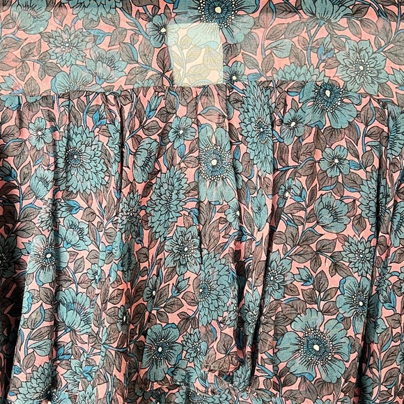Rebecca Taylor Silk Floral Shibori Sheer Flutter Sleeves Top - Picture 8 of 9